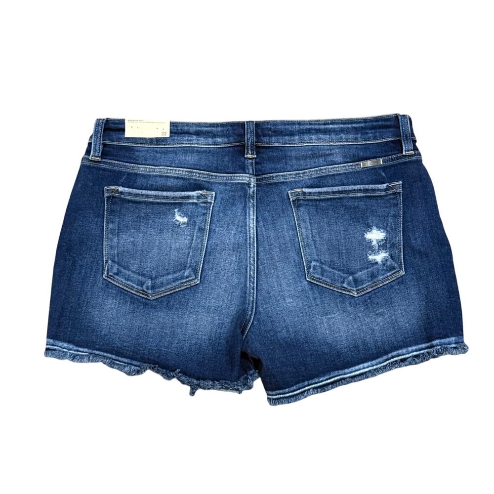Kan Can Distressed Denim Shorts Womens Size 32 Dark Wash Raw Hem - Picture 2 of 4